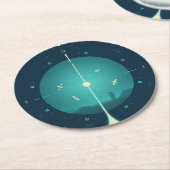 深い宇宙原子時計ポスター、ブルーバージョン。 ラウンドペーパーコースター (アングル)