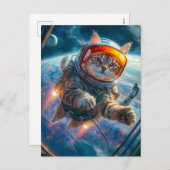 深い宇宙場に浮かぶ猫宇宙飛行士 シーズンポストカード (正面/裏面)