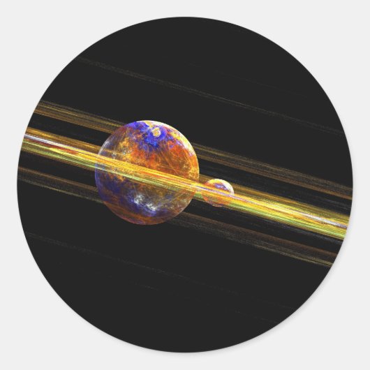 深い宇宙惑星と月 ラウンドシール (正面)