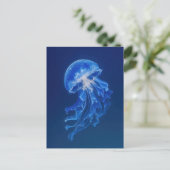 深い星空の夜の海で輝く青いクラゲ ポストカード (スタンド正面)