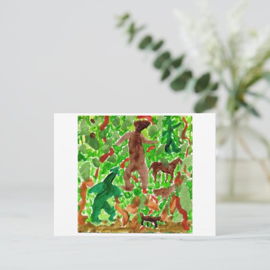 深い林はがき内の生き物 ポストカード (スタンド正面)