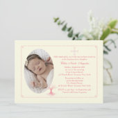 深い根付きピンクバプテスマ写真招待状 招待状 (スタンド正面)