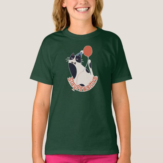 深い森の緑のタキシード猫B Tシャツ (正面)