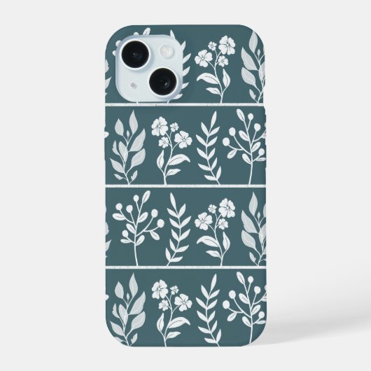 深い森の緑の植物画 フローラル ガーデン アート iPhone 15ケース (裏面)