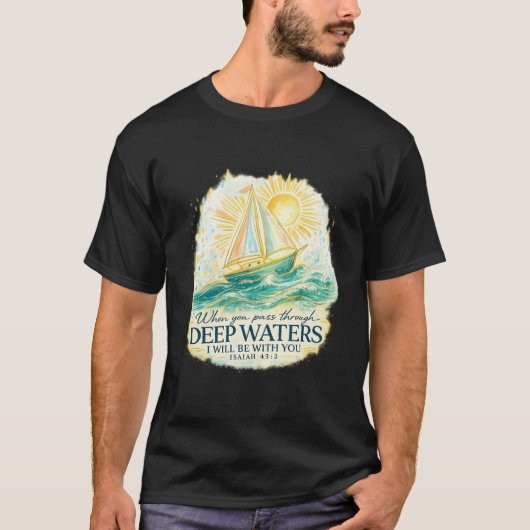 深い水の帆船 聖書の詩 Tシャツ (正面)