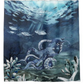 深い海のタコ シャワーカーテン (正面)