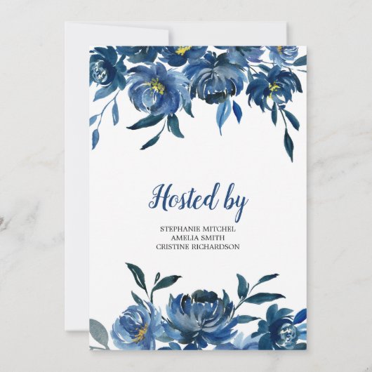 深い海軍フローラシルバーレターズ男の赤ちゃん坊保 招待状 (裏面)