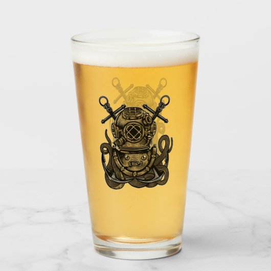 深い海、海ベルダイバー、タコ、いかり、 タンブラーグラス (ドリンク正面)