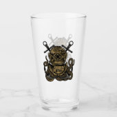 深い海、海ベルダイバー、タコ、いかり、 タンブラーグラス (正面)