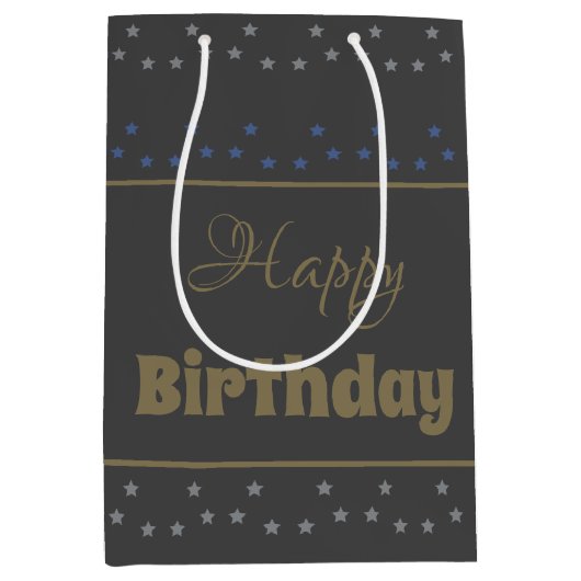 深い灰色の星型アクセント ミディアムペーパーバッグ (正面)