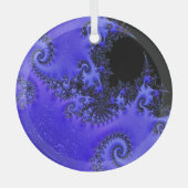 深い王室のブルーオンブラックフラク素晴らしラクタルアート ガラスオーナメント (正面)