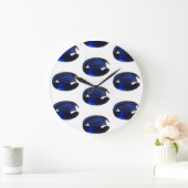 深い王室のブルーオーバルサファイアパターン ラージ壁時計 (ホーム)
