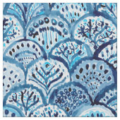 深い生命魚スケールの人魚の帆立貝の水彩画 ファブリック (クローズアップ)