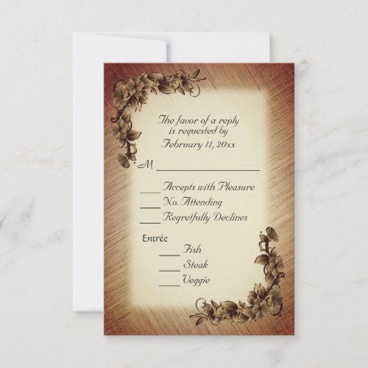 深い素朴の花RSVPのEntreeの選択 出欠カード (正面)