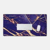 深い紫とバラ金ゴールド大理石を追加ネームモノグラム デスクマット (キーボード&マウス)