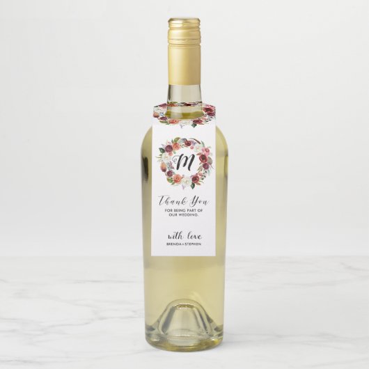 深い紫と白の花リース – ありがとう ボトルネックタグ (ボトル)