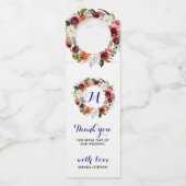 深い紫と白の花リース – ありがとう ボトルネックタグ (正面)