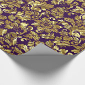 深い紫と金ゴールドフローラのマスク。 ラッピングペーパー (角)