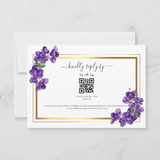 深い紫のスミレの応答カード 出欠カード (正面)