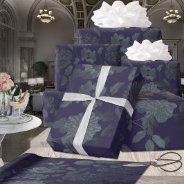 深い紫グラデーションモダンヴィンテージフローラ ラッピングペーパー