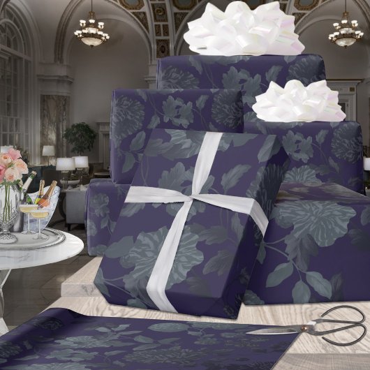 深い紫グラデーションモダンヴィンテージフローラ ラッピングペーパー