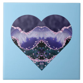 深い紫海水色ルックハートオンブルー タイル