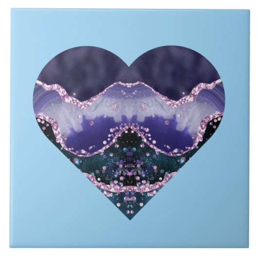 深い紫海水色ルックハートオンブルー タイル (正面)