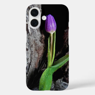 深い紫色のチューリップオンドリフトウッド iPhone 16ケース