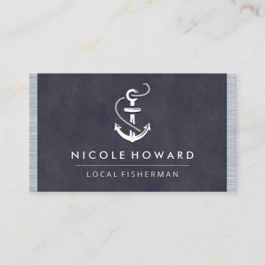 深い紫色のテクスチャメタルトリム |いかりアイコン 名刺 (正面)