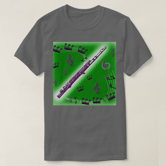 深い紫色のフルート(濃い緑の背景) Tシャツ (デザイン正面)