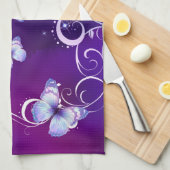 深い紫色の水色バタフライアメリカンMoJo Ki キッチンタオル (四つ折り)