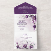 深い紫色の牡丹すべて1つの結婚式の招待 オールインワン招待状 (内側)
