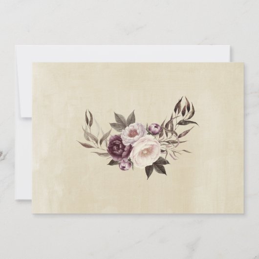 深い紫色の牡丹フローラ結婚式の日付を保存 セーブザデート (裏面)