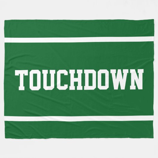 深い緑に白のストライプとスポーツ風TOUCHDOWNテキスト フリースブランケット (正面(横))