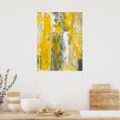 「深い考えイン」グレーとイエローの抽象芸術アート ポスター (キッチン)