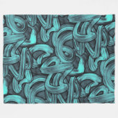 深い考え – ブラックとティール（緑がかった色）: フリースブランケット (正面(横))