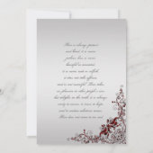 深い華美赤と銀のフローラ渦巻き結婚式 招待状 (裏面)