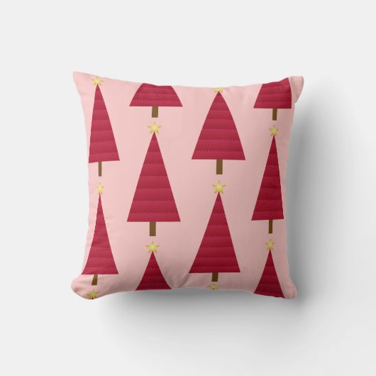 深い赤いダマスクモダンクリスマスツリー クッション (正面)