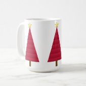 深い赤いダマスクモダンクリスマスツリー コーヒーマグカップ (正面左)
