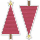 深い赤いダマスクモダンクリスマスツリー シール (正面)