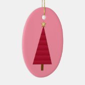 深い赤いダマスクモダンクリスマスツリー セラミックオーナメント (右)