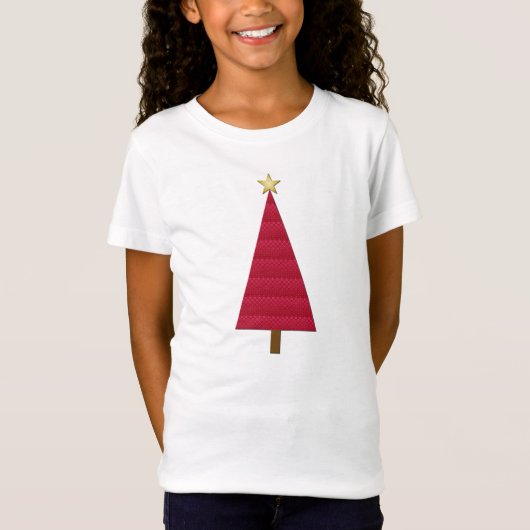 深い赤いダマスクモダンクリスマスツリー Tシャツ (正面)