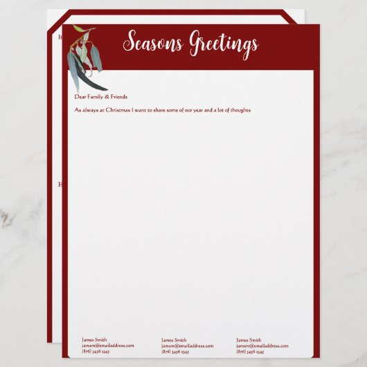 深い赤と緑のクリスマスレターw' photos レターヘッド (正面/裏面)