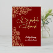 深い赤と金ゴールドフローラ喜ばしい写真クリスマス 箔シーズンカード (立ち正面)