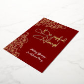 深い赤と金ゴールドフローラ喜ばしい写真クリスマス 箔シーズンカード (回転した状態)