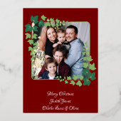 深い赤と金ゴールドフローラ喜ばしい写真クリスマス 箔シーズンカード (裏面)