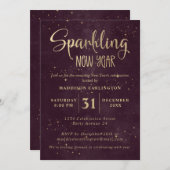 深い赤と金ゴールド新年のパーティー 招待状 (正面/裏面)