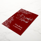 深い赤と銀のフローラうれしそうな写真クリスマス 箔シーズンカード (回転した状態)