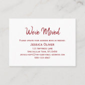 深い赤の白い「引っ越しました」カード 名刺 (正面)