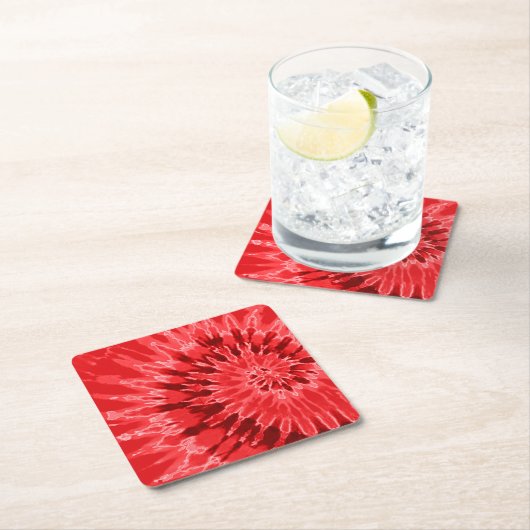 深い赤らせん絞り染め スクエアペーパーコースター (インサイチュ)